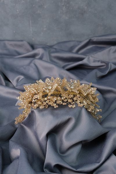 Hobigram Henna și coroană de mireasă cu model de flori cu mărgele de culoarea miere – coroană, piatră de cristal, model elegant, coroană de mireasă
