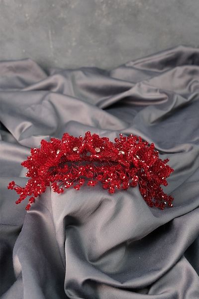 Hobigram Coroană de mireasă și henna cu model de flori cu mărgele simplu burgundy – Coroană, piatră de cristal, model elegant, coroană de mireasă –