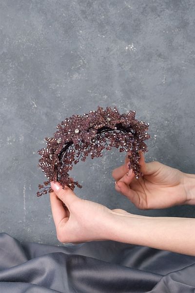 Hobigram Henna și coroană de mireasă cu model de flori cu mărgele purpuriu deschis – coroană, piatră de cristal, model elegant, coroană de mireasă
