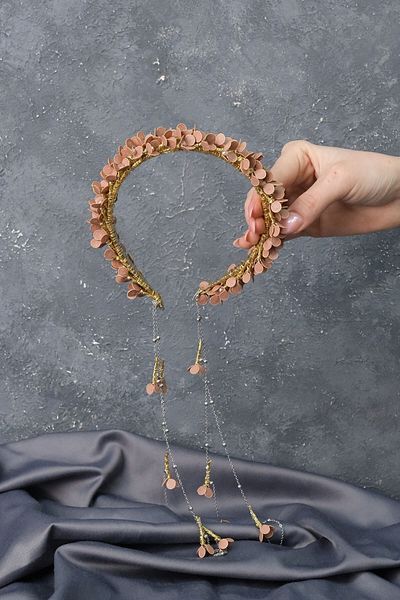 Hobigram Coroană de mireasă cu henna și coroană de mireasă cu design special Honey Color Savin – Coroană, piatră de cristal, model elegant, coroană de mireasă