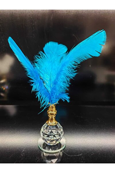 En Ucuz Mağaza Kristal Kahve Yanı Minik Tüy Vazo Gold Boy 20 Cm Çap 5 Cm Mavi