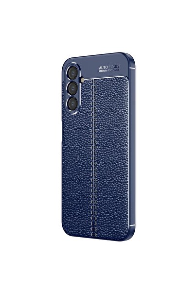 Samsung Galaxy A14 Compatible Leather Look Sewing Camera Protected Case Navy Blue