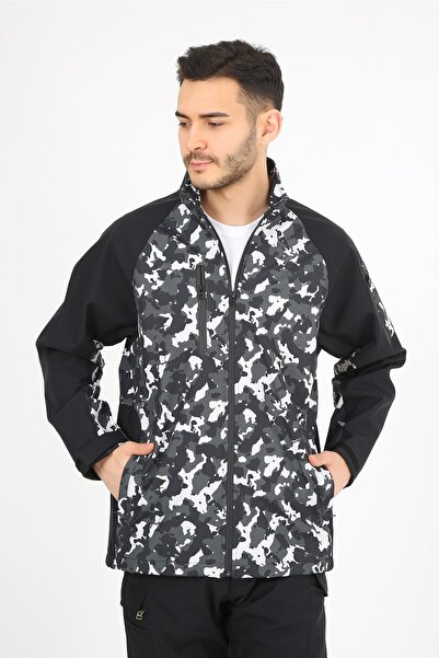 monel Softshell Camouflage Patterned Gray Black Coat Outdoor Coat