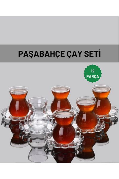 Paşabahçe 12 Pieces Lace Tea Set 6 Tea Cups + 6 Tea Saucers