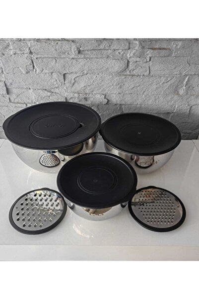 En Ucuz Mağaza 9 Pieces Closed Stainless Steel Storage / Mixing Bowl 2 Pieces Grater Head 16/20/24 Cm
