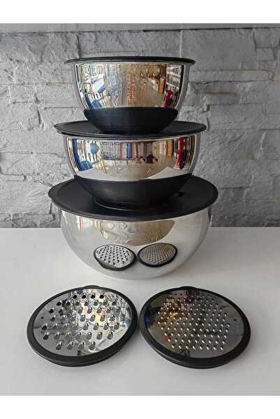 En Ucuz Mağaza 9 Pieces Closed Stainless Steel Storage / Mixing Bowl 2 Pieces Grater Head 16/20/24 Cm