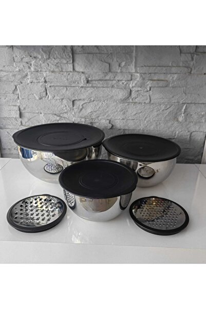 En Ucuz Mağaza 9 Pieces Closed Stainless Steel Storage / Mixing Bowl 2 Pieces Grater Head 16/20/24 Cm