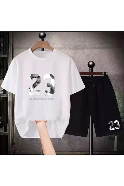 PUNIX Special Production Twenty Three Printed 100% Cotton Sweat-Wicking Oversize Men's T-shirt Shorts Set