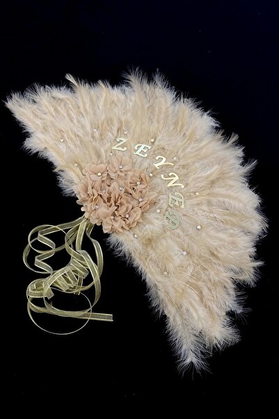 ZEYMERADE Kapuçino Gelin Yelpazesi, Bekarlığa Veda Partisi, Bride To Be, Nedime, Kına Gecesi, Ahşap Tüylü