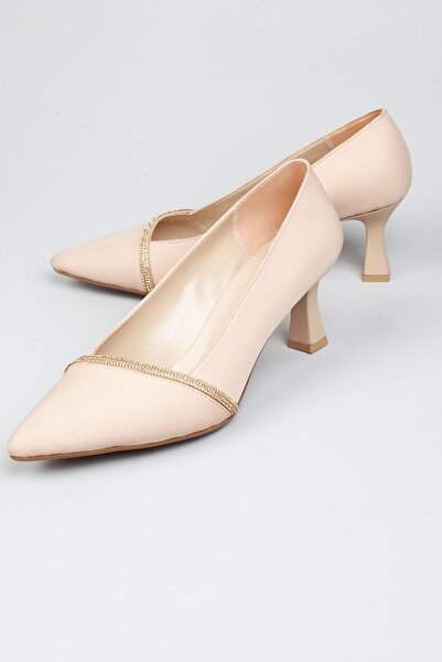 Adım Adım Women's Nude Satin Stone Detailed 6 Cm Classic Heeled Shoes