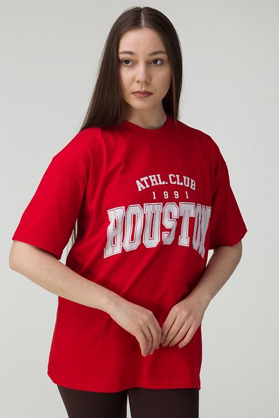 MODAGEN Piros Houston logóval nyomtatott, túlméretezett női póló