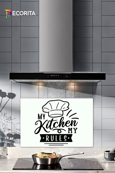 Decorita Cam Ocak Arkası Koruyucu | Beyaz Fon - My Kitchen My Rules | 40cm X ...