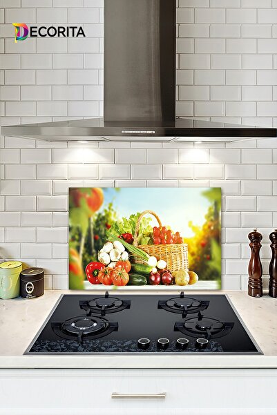 Decorita Decoriita Cam Ocak Arkası Koruyucu | Sebze Sepeti | 40cm X 60cm