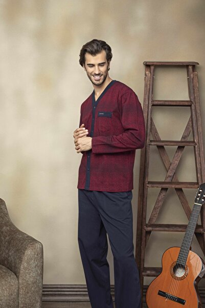 KLY Muški bordo pidžama set pune dužine sa dugmićima 7022