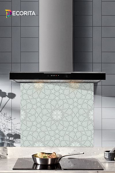 Decorita Protector de spate pentru aragaz din sticla |   Model cu motiv Seljuk |   52 cm X 60 cm