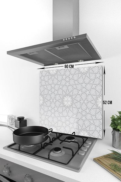Decorita Protector de spate pentru aragaz din sticla |   Model cu motiv Seljuk |   52 cm X 60 cm