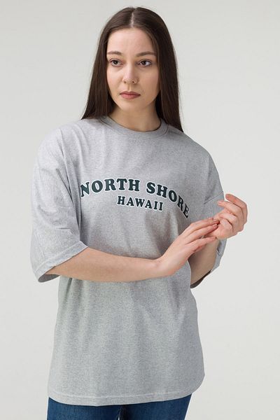 MODAGEN تي شيرت نسائي مقاس كبير مطبوع باللون الرمادي من North Shore