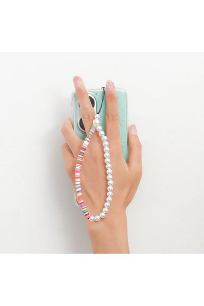 Stoneday Colorful Fimo Bead Pearl Detailed Phone Strap Charm Accessory