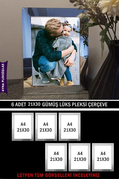 yhfoto 6 Pieces 21x30 A4 Silver Mirror Plexiglass Frame - A4 Luxury Plexiglass Frame