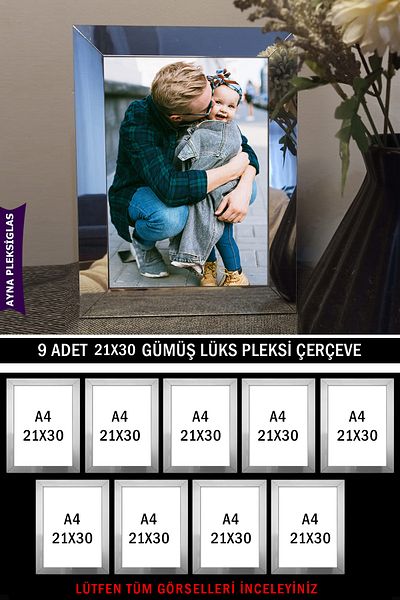 yhfoto 9 Pieces 21x30 A4 Silver Mirror Plexiglass Frame - A4 Luxury Plexiglass Frame