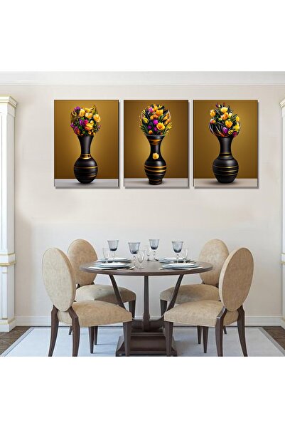 HYL Decorative Black and Gold Colored Vase Images Set of 3 Paintings