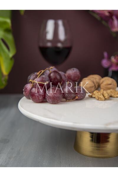 MIARIK DESIGN & DEKORASYON Decorative White Marble Brass Gold Footed Presentation Plate