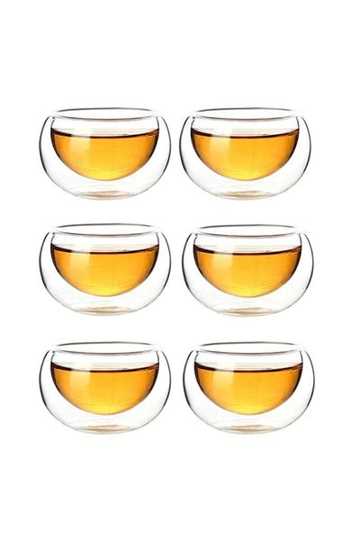 MUTLUHOME Double Walled Sauce Bowl 35 ml 6 Pieces | Set of 6 Borosilicate Glass Sauce Cookie Mini Bowls