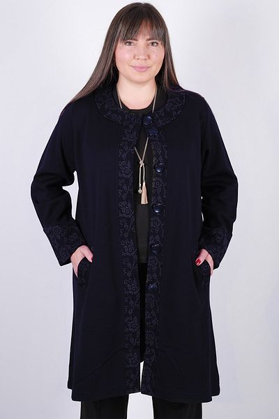 Laden Knitwear Steel Knit Large Size Mother Cap Navy Blue Long Thick Cardigan