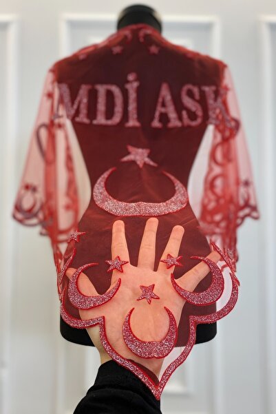 ZEYMERADE Kırmızı Simli O Şimdi Asker Şalı Örtüsü, Kırmızı Kına Omuz Örtüsü Duvağı