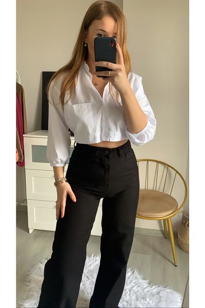 LİMABEL Blugi negri Palazzo cu talie înaltă Blugi elastici din lycra