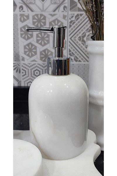 Sümeyra Marble Art Декоративен диспенсър за течен сапун от естествен бял мрамор | Сребърен