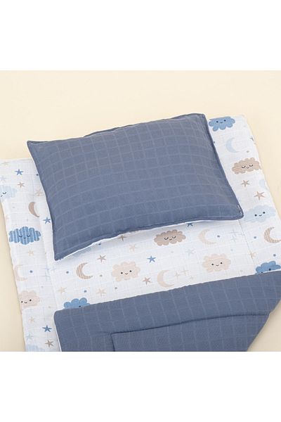 Yunikobaby Diaper Mat and Pillow Indigo Muslin Blue Cloud