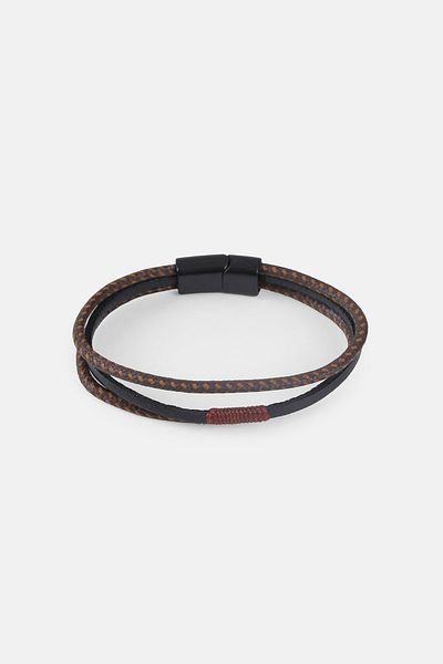 MRHERO Mh019 Men's Black Medium Wrap Leather Double Rope Handmade Genuine Leather Bracelet
