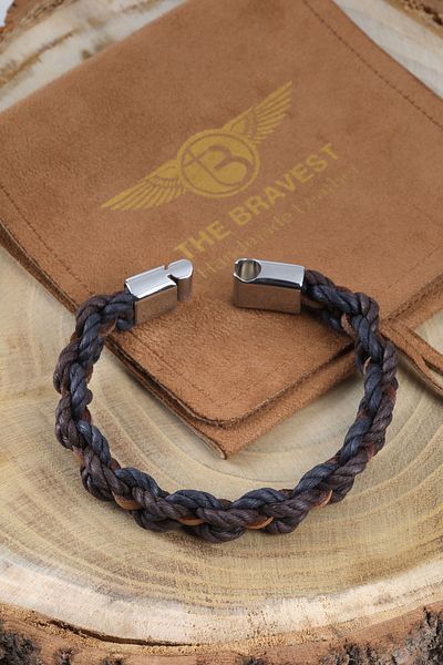 MRHERO Mh028 Men's Navy Blue Brown Rope And Genuine Leather Mixed Braid Handmade Leather Bracelet