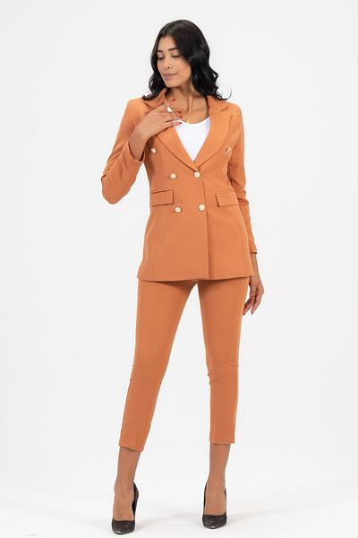 diaves Women's Blazer Jacket Belted Pocket Pipe Leg Trousers Set