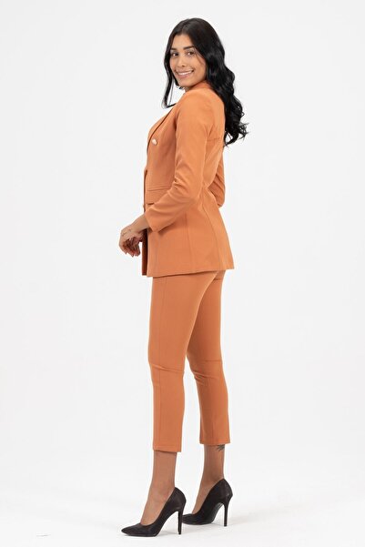 diaves Kadın Blazer Ceket Kemerli Cepli Boru Paça Pantolon Takım