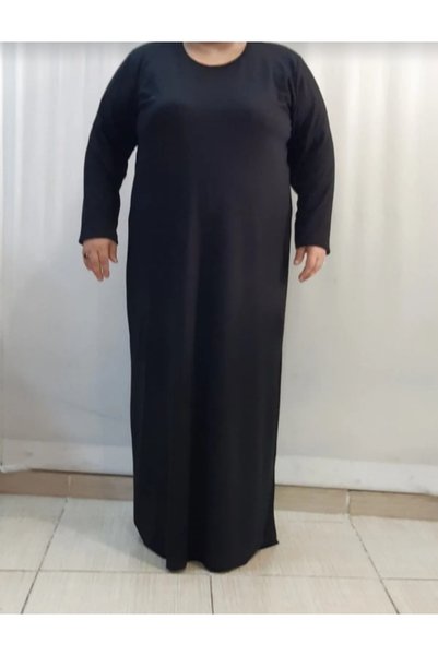 Mertcan Butik فستان أسود من الفسكوز الممشط بأكمام طويلة