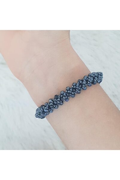 Handmade By HLY El Yapımı Işlemeli Kristal Taş Detaylı Beyaz Renk Bileklik
