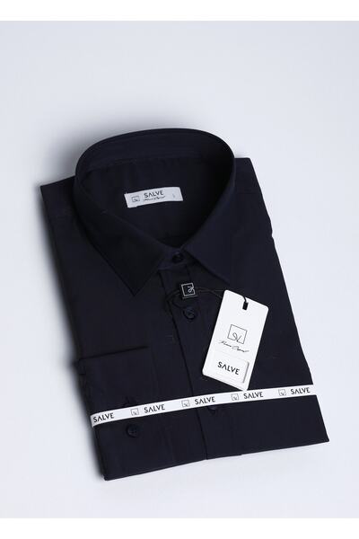 Erkek Gömlek Kolay Ütülenebilir Slim Fit Lacivert Renkli Klasik Giyim 22112