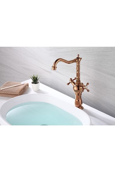 İSAOĞLU YAPI Copper Bowl Sink Faucet Bronze Basin Faucet Vintage Model Bowl Sink Faucet