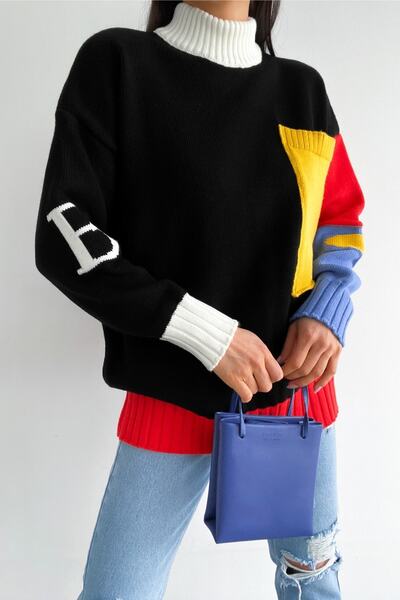 FEMELLE Women's Design Standard Size Turtleneck Oversize Knitwear Sweater