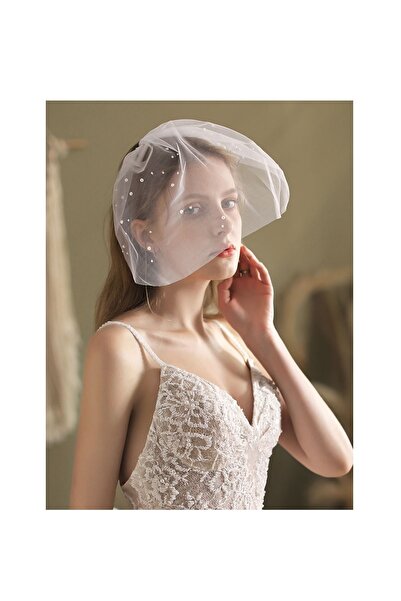 bba new trend Wedding Hat Tulle with Pearls, Bridal Cap, Bridal Veil Voilet V...