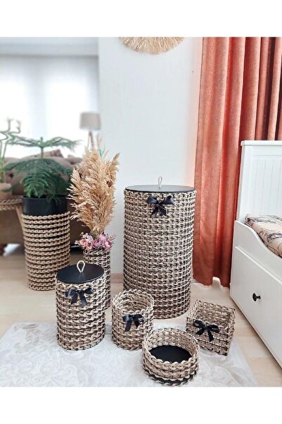 Egindra Halat-tel 6lı Sepet, Vazo Ve Peçetelik Seti Hasır Özel Tasarım