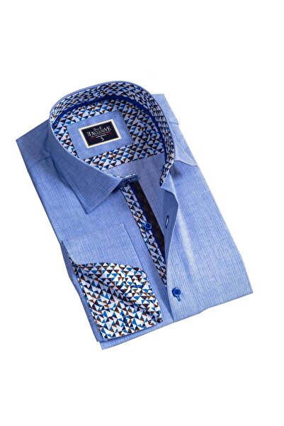 Exve Exclusive Πουκάμισο με μπλε γιακά και εσωτερική λεπτομέρεια με γαλλική δ...