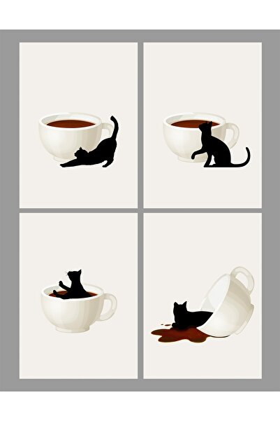 Vetro Design Set de pictură înrămată cu pisica care iubește cafeaua