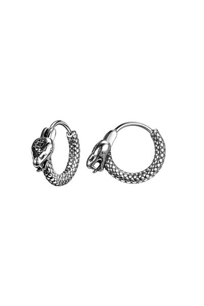 northstarshop Snake Design Ring Insert Leather Patterned Men's 316l Steel Earrings (pair)