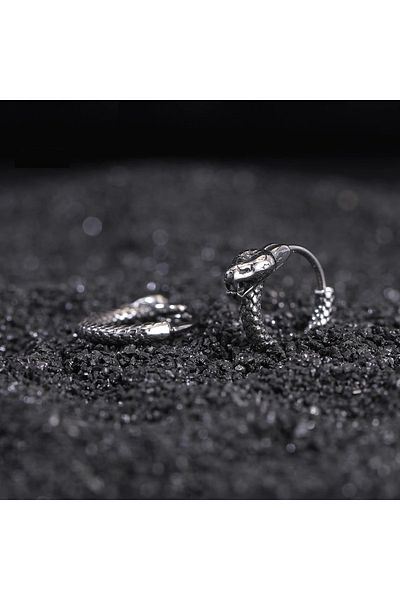 northstarshop Snake Design Ring Insert Leather Patterned Men's 316l Steel Earrings (pair)