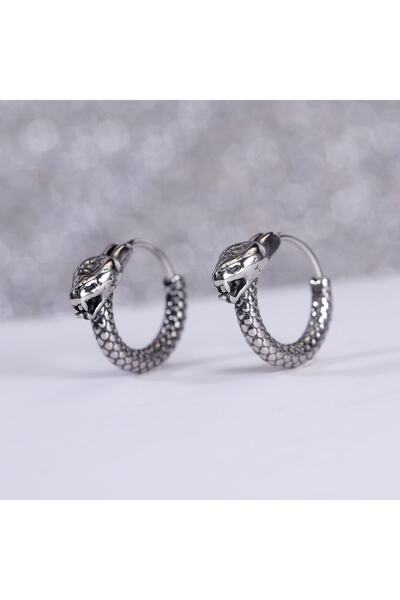 northstarshop Snake Design Ring Insert Leather Patterned Men's 316l Steel Earrings (pair)