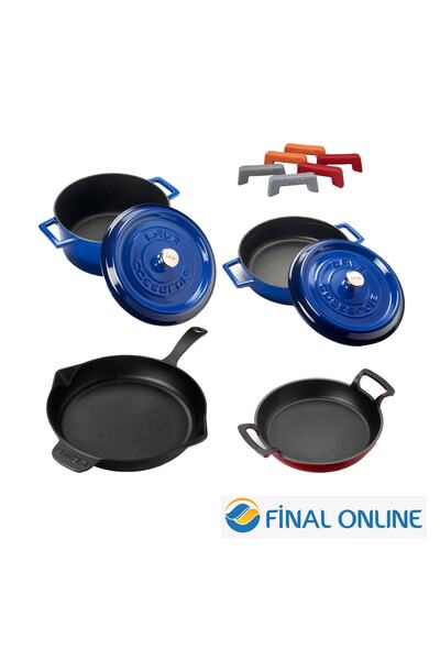 Lava Döküm 4 Parça Tencere Tava Seti Trendy Silikon Tutacak