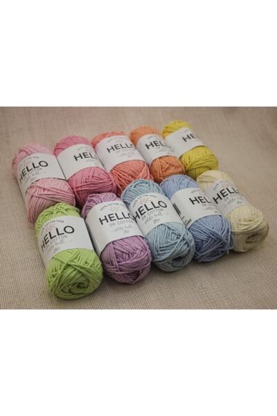 Hello مجموعة خيوط الباستيل Punch و Amigurumi مكونة من 10 قطع - قطن